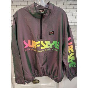 Surf Style Jacket Mens XL Purple Iridescent Windbreaker Pullover 1/4 Zip Logo